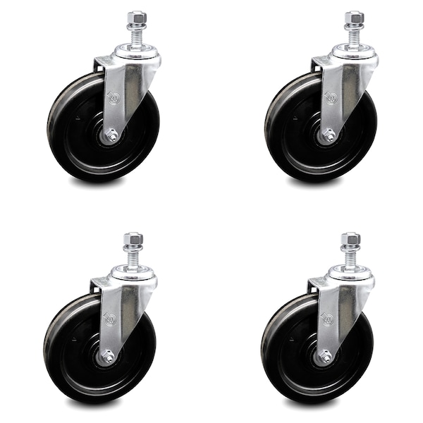 6 Inch Phenolic Wheel Swivel 12mm Threaded Stem Caster Set
